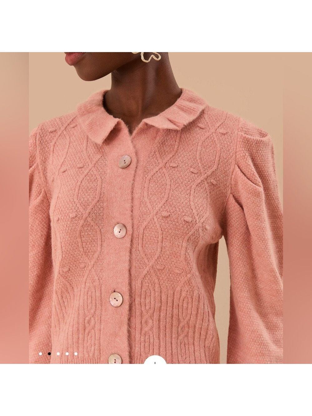Farm Rio Light Pink Ruffle Knit Cardigan - Picture 3 of 9